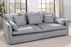 Großes 3-Sitzer Sofa HEAVEN 200cm hellgrau Cord Federkern Hussensofa abnehmbarer Bezug