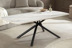 Design Couchtisch OSAKA 110cm weiß Keramik schwarz Sterngestell Metall