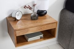 Hängender Nachttisch PURE 50cm braun Akazie Massivholz honey finish Schublade