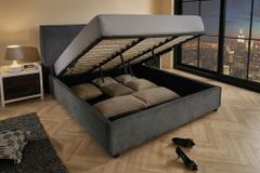 Komfortables Boxbett ROCCO 180x200cm dunkelgrau Cord mit Stauraum und Lattenrost