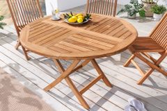 Massiver Gartentisch EMPIRE TEAK 100cm natur Teakholz rund klappbar Outdoor Balkontisch