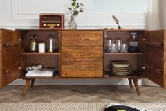 Massivholz Sideboard MYSTIC LIVING 145cm braun Sheesham stone finish Kommode Schubladen