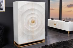 Handgearbeiteter Barschrank GOLDEN SUNSET 140cm weiß gold Mangoholz massiv