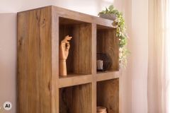 Massives Regal MAKASSAR 180cm braun honey finish Mangoholz 8 Fächer handmade