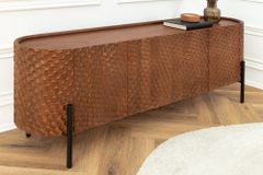 Massives Sideboard ADLON 180cm braun Mangoholz schwarz Metall 3D-Front in Wabenstruktur