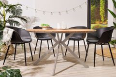 Runder Gartentisch DESIGNO 120cm natur Holz-Design greige Metall In- und Outdoor
