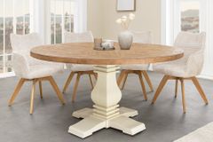 Runder Esstisch HAMPTONS 140cm hellbraun creme recycelte Pinie Massivholz