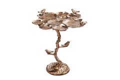 In- und Outdoor Beistelltisch BIRDS 65cm messing antik Blatt-Design wetterfest Vogel-Skulptur