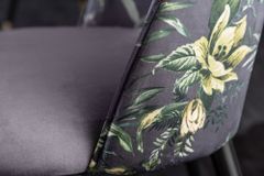 Design Stuhl PRÊT-À-PORTER grau Samt florales Muster und goldene Fußkappen