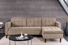 Retro Ecksofa STOCKHOLM 220cm taupe Cord Federkern 3-Sitzer
