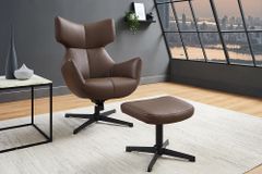 Design Hocker VOGUE 45cm brandy braun Kunstleder drehbar schwarze Metallbeine Fußhocker