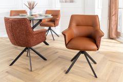 Drehbarer Stuhl LE GRAND cognac Echtleder Strukturstoff schwarzes Metallgestell