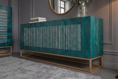 Massives Sideboard ONYX 180cm türkis Mangoholz Achat Edelstein gold Metallgestell