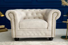 Chesterfield Sessel 110cm Samt champagner beige mit Knopfheftung und Federkern