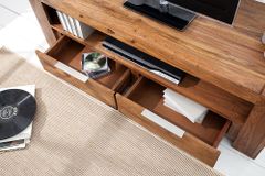 Massives TV-Board MAKASSAR 130cm braun Sheesham stone finish Lowboard zwei Schubladen
