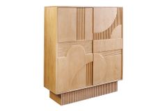 Design Highboard ART DECO 120cm weiß gekälkt Mangoholz massiv 3D Front