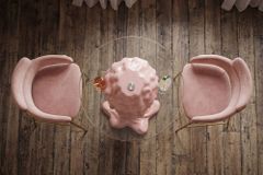 Einzigartiger Bartisch ICE CREAM 105cm beige rosa runde Tischplatte Glas handmade
