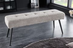 Design Sitzbank BOUTIQUE 100cm champagner greige Bouclé schwarze Metallbeine Polsterbank