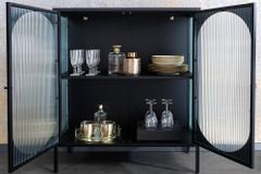 Moderne Vitrine PARIS 110cm schwarz gold Riffelglas Metall Sideboard Schrank
