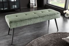 Design Sitzbank BOUTIQUE 100cm grün Cord schwarze Metallbeine