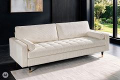 3er Sofa COZY VELVET 220cm beige Cord mit goldener Kappe