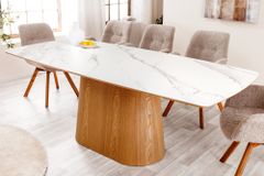 Design Esstisch UNIQUE 200cm weiß Eiche Keramik Marmor Säulenfuß