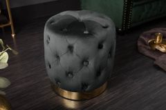 Design Hocker MODERN BAROCK 40cm schwarz gold Samt Chesterfield