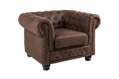 Chesterfield Sessel 110cm vintage braun mit Knopfheftung und Federkern