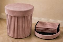 Runder Hocker ÉLAN 40cm rosa Samt faltbar mit Stauraum