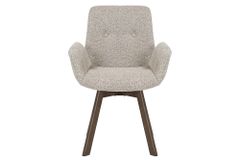 Drehbarer Design Stuhl BALTIC taupe Bouclé Tweed Soft Eiche Massivholz Walnuss