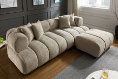 Moderner Hocker ADLON 100cm champagner greige Bouclé Federkern Fußhocker Sitzhocker