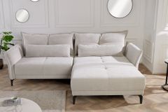 Modernes Ecksofa DESIGNO 250cm champagner beige Cord Couch inklusive Kissen Metallfüße