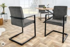 Industrial Freischwinger LOFT grau Cord schwarz Eisen mit Armlehne