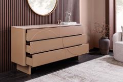 Design Sideboard SAVOY 150cm grau beige greige Keramik Travertin mit sechs Schubladen