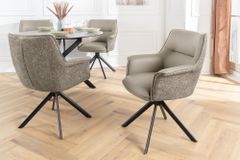 Drehbarer Stuhl LE GRAND taupe Echtleder Strukturstoff schwarzes Metallgestell