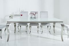 Design Esstisch MODERN BAROCK 200cm weiß Opalglas Tischplatte Edelstahl