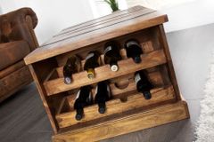 Massivholz Couchtisch BODEGA 100cm braun Sheesham stone finish Truhe Stauraum Weinregal