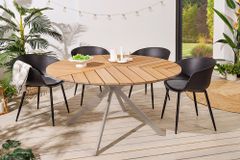 Runder Gartentisch DESIGNO 120cm natur Holz-Design greige Metall In- und Outdoor