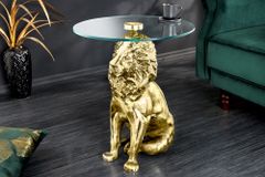 Runder Beistelltisch WILDLIFE LION 60cm gold antik Metall Glas Löwen Skulptur