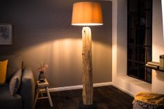 Handmade Stehlampe ROUSILIQUE 180cm beige Treibholzlampe Leinenschirm Baumstamm