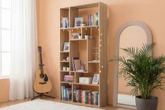 Massives Bücherregal CUBUS 180cm natur Mangoholz cream finish elf Fächer