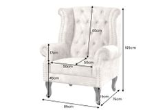 Design Ohrensessel CHESTERFIELD 105cm champagner beige Samt silber Ziernieten
