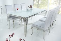 Design Esstisch MODERN BAROCK 200cm weiß Opalglas Tischplatte Edelstahl