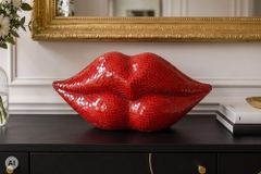 Glamouröse Deko-Figur DISCO LIP 35cm rot Glas-Mosaik-Design handmade