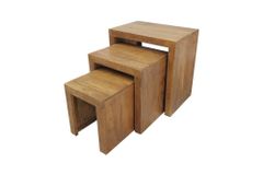 Massives 3er-Set Beistelltische MAKASSAR 45cm natur honey finish Mangoholz
