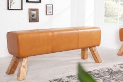 Design Sitzbank TURNBOCK 120cm cognac braun mit Echtleder-Bezug Sitzhocker