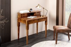 Design Sekretär HEMINGWAY M 90cm braun massiv Mangoholz honey finish Schreibtisch