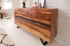 Massivholz Sideboard AMAZONAS 150cm braun Sheesham Baumkante schwarzes Metallgestell