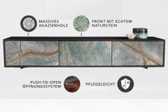 Massivholz TV Lowboard MOUNTAIN SOUL 160cm schwarz hängend echter Naturstein Akazie