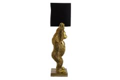 Handgefertigte Tischlampe KING APE 70cm schwarz gold Stoffschirm Affen-Skulptur